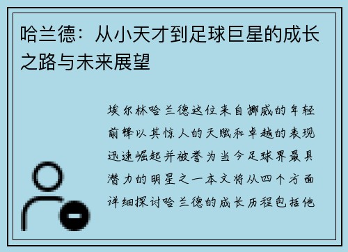 哈兰德：从小天才到足球巨星的成长之路与未来展望